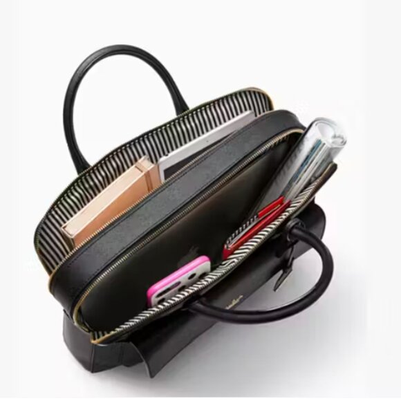 NEW-Kate Spade 100% Leather 13 Inch Double Zip Laptop Bag-Black - Picture 2 of 15